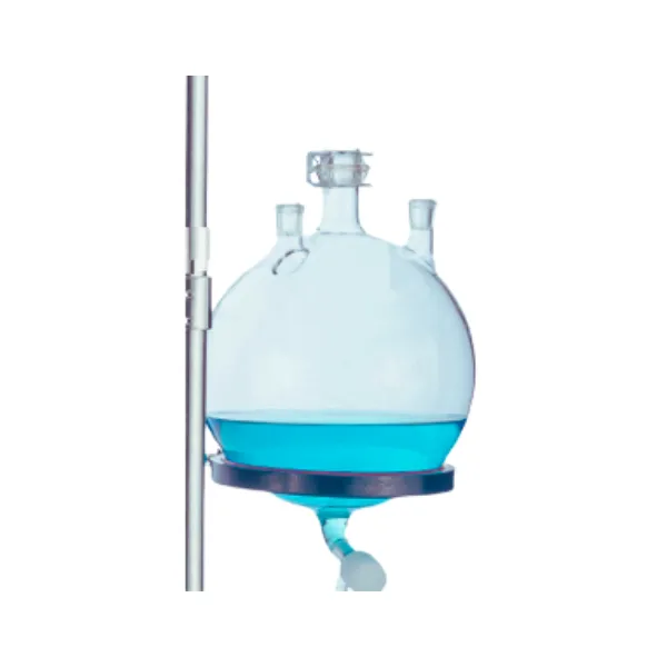 Frasco coletor de vidro da Vortex-R para reatores de vidro encamisados, ideal para coleta de produtos em processos químicos de laboratório.