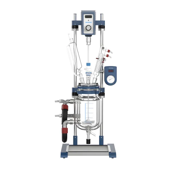 Reator de vidro encamisado de bancada 2L da Vortex-R para processos laboratoriais e industriais.