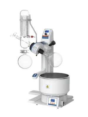 Evaporador rotativo da Vortex-R com capacidades de 1L, 2L e 5L, banho térmico até 200°C, ideal para evaporação industrial em laboratórios químicos.