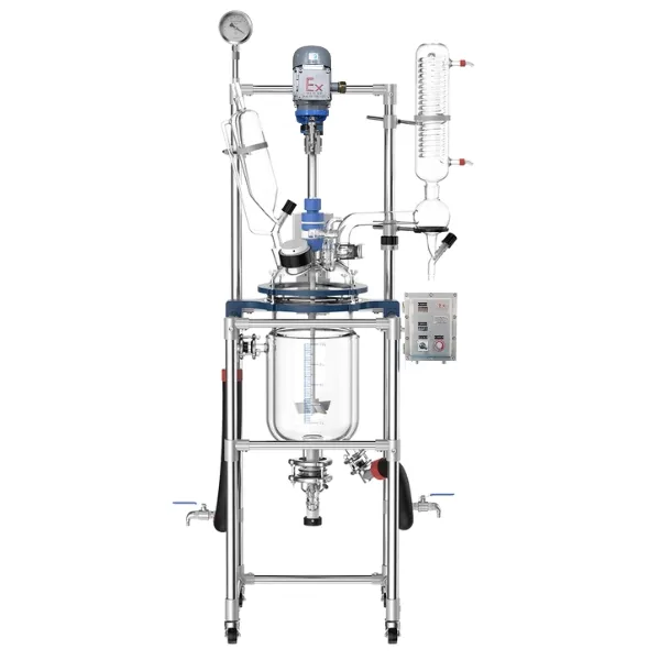 Reator de vidro encamisado Planta Piloto 10L anti-explosão Vortex-R para processos químicos seguros.